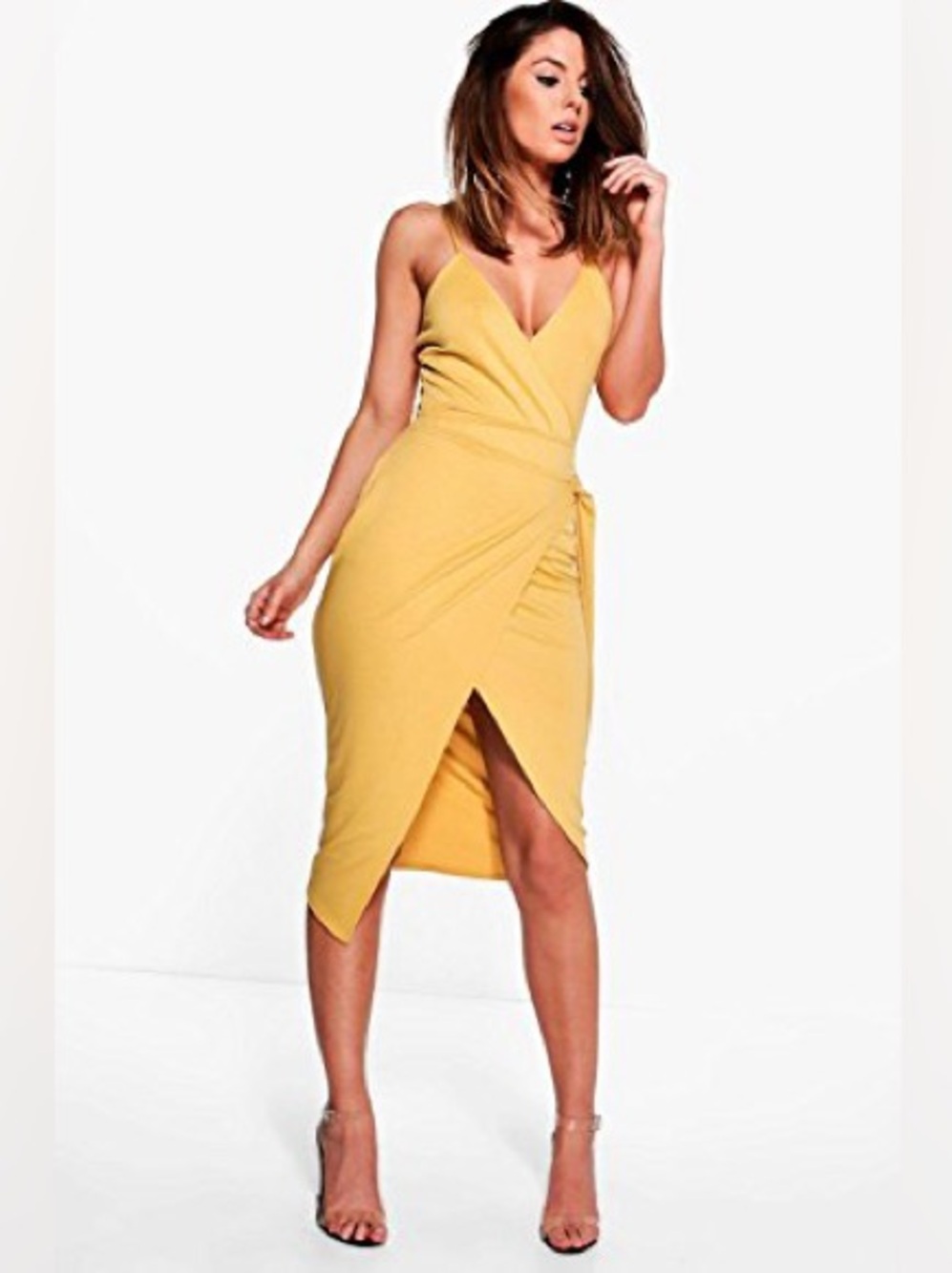 Boohoo Yellow Tie Wrap Midi Co-ord Set Chartreuse Size US 4